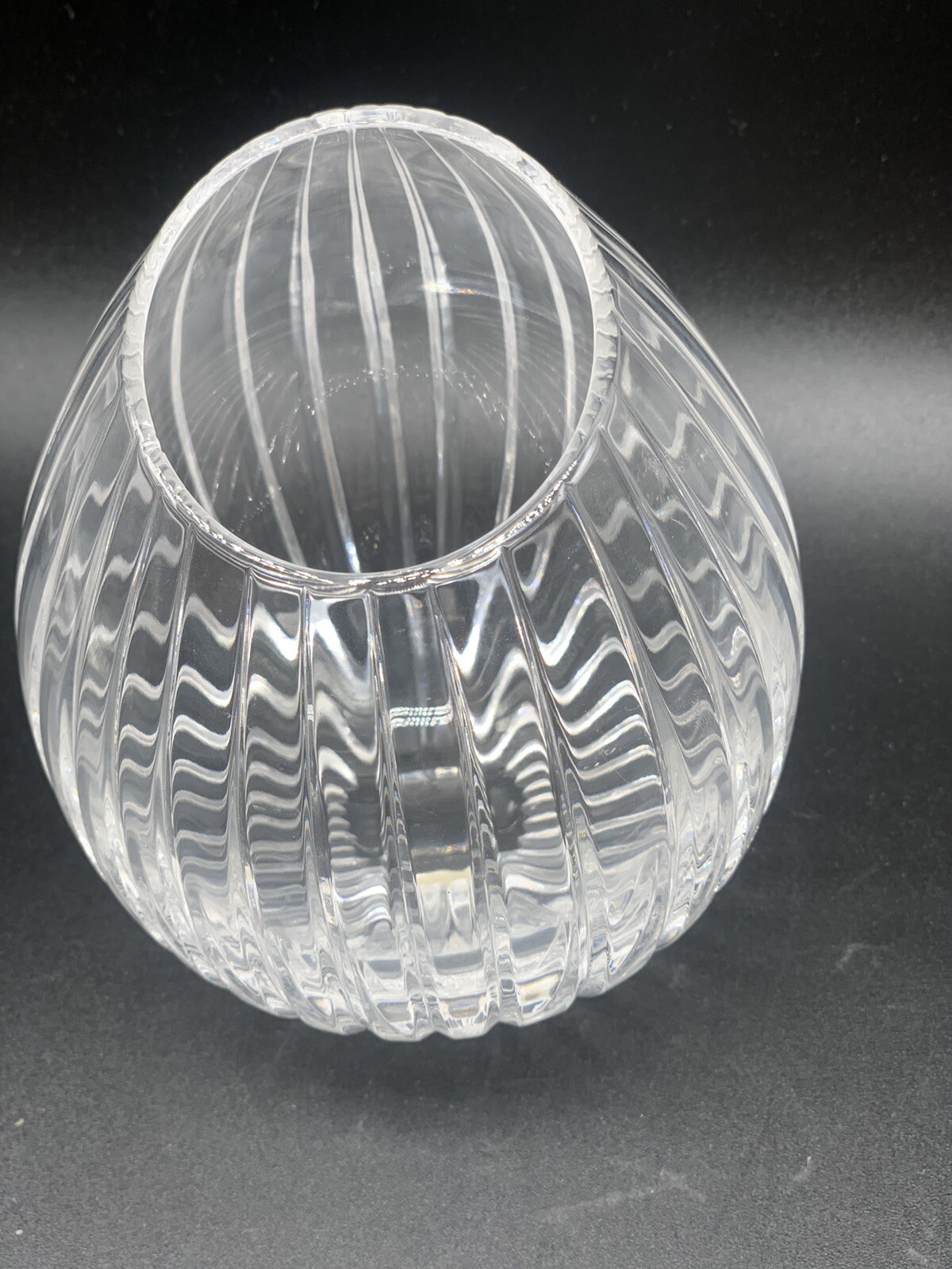 Atlantis Portugal Lead Crystal Slanted Vase Ribbed Cut Clear Art Glass Modernist