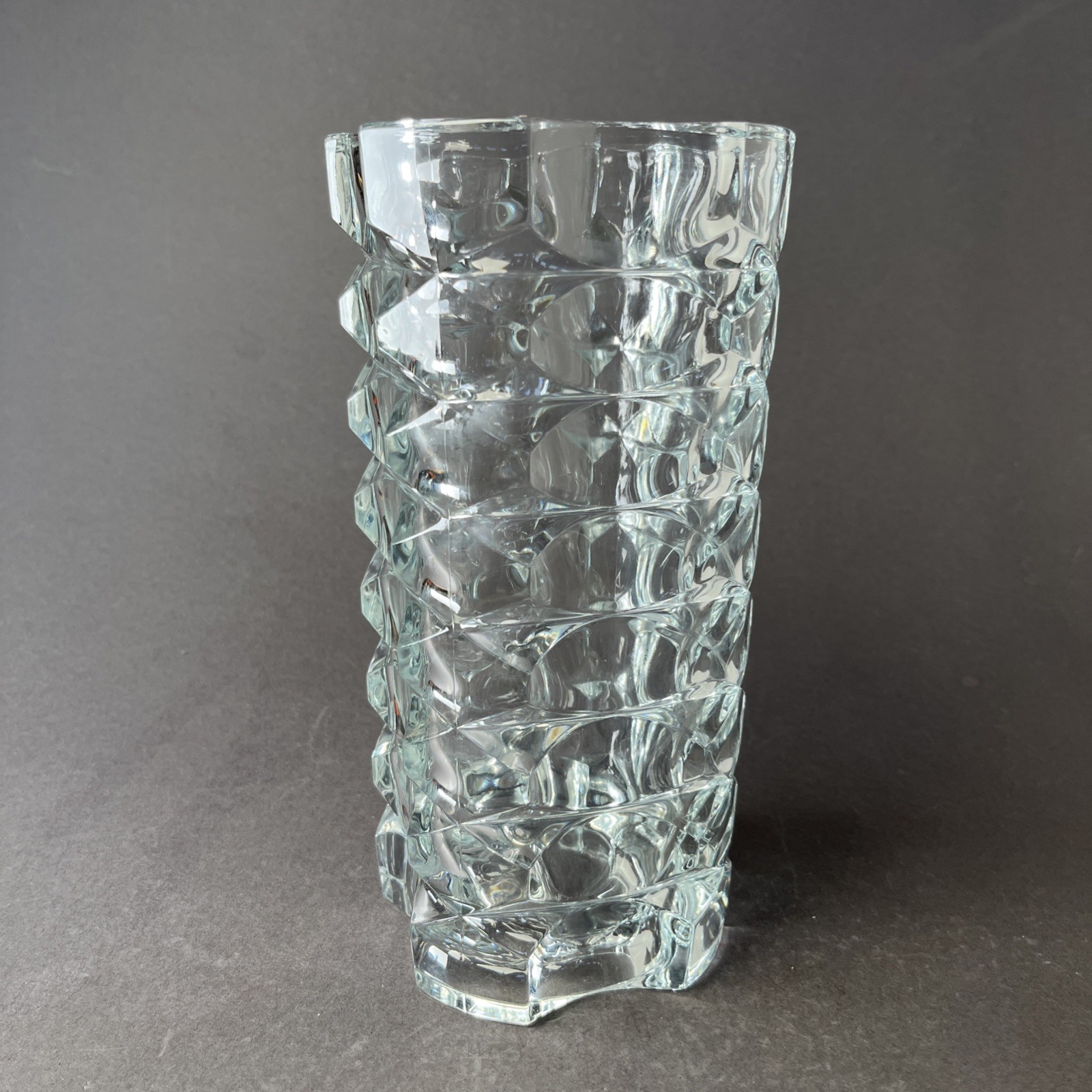 MCM French Geometric Design 9.75” Glass Flower Vase Signed “FRANCE”