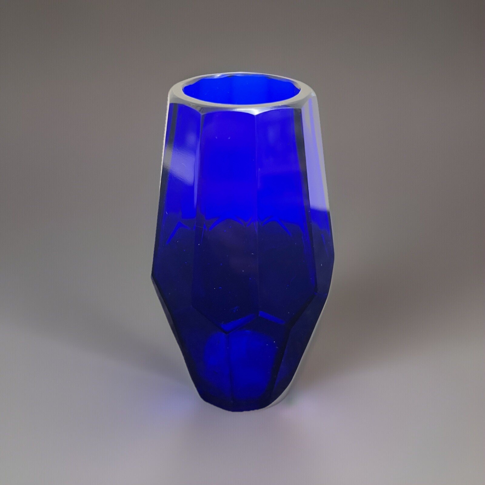 Cobalt Art Glass Faceted Vase H 5 1/2″ Beautiful