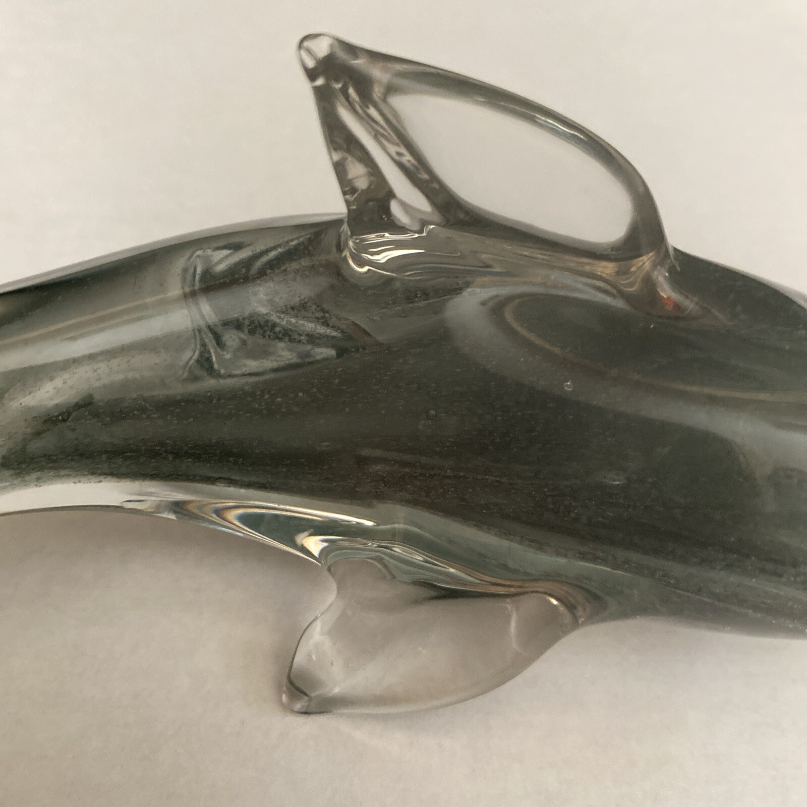 Vtg Art Glass Dolphin Paperweight Clear Blue & Gray Hues Hand Blown Figurine
