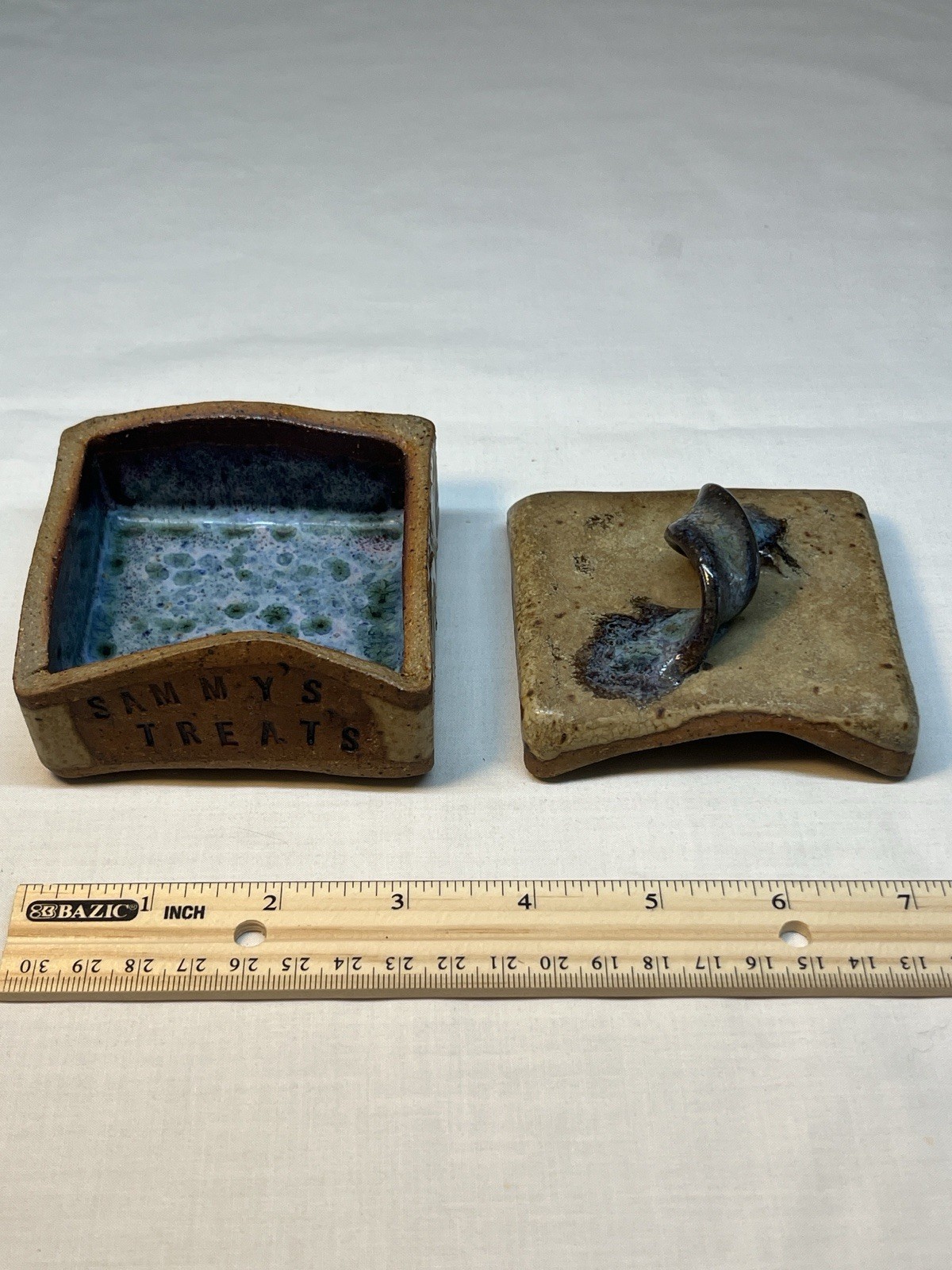 HandMade Pottery Box/Lid SAMMYS TREATS No Chips Or Cracks Hand Painted
