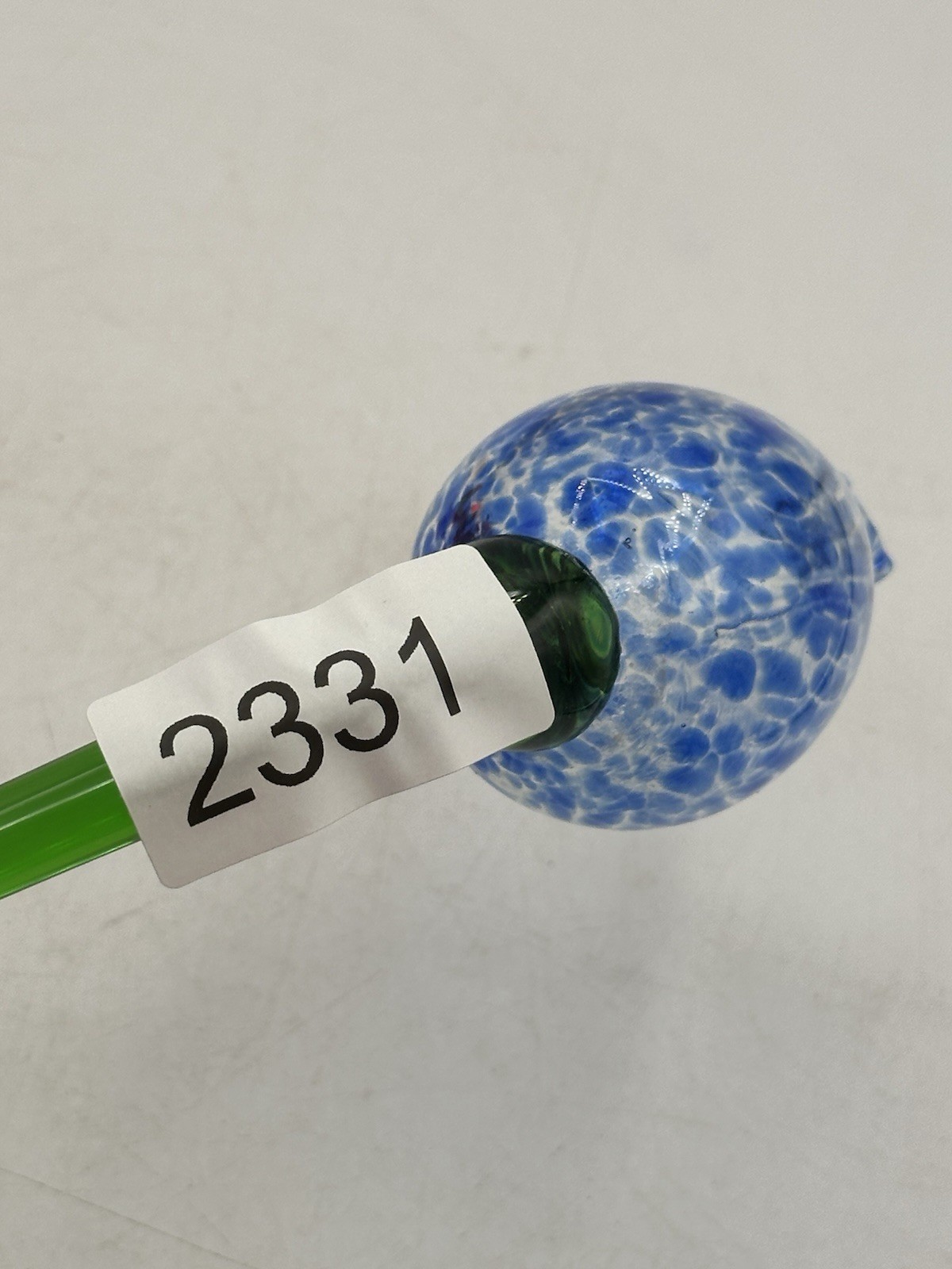 Blown Art Glass Swirling Speckle Blue Flower With Green Stem 20” OA
