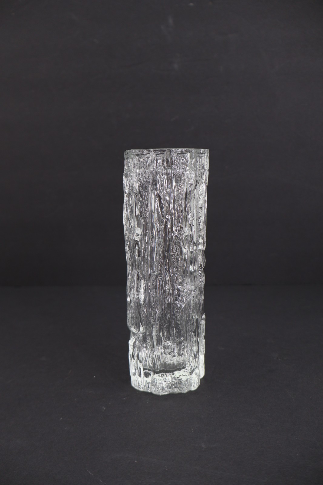 Ravenhead Bark Textured Clear Art Glass Cylinder Vase MCM British Ice Glass