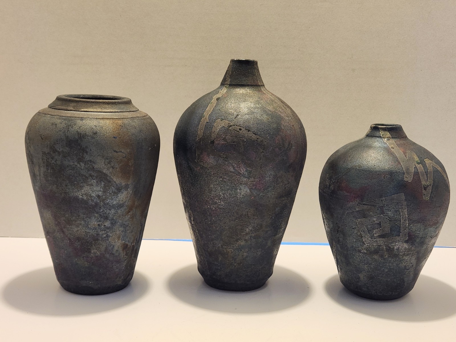3 Raku Studio Crafted Ceramic Vases, One-of-a-kind, Handcrafted Pottery, Signed