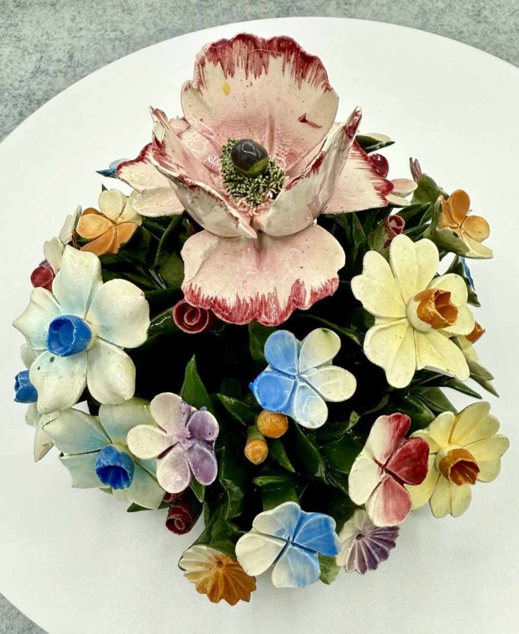Vintage Capodimonte Italy Porcelain Flower Basket Centerpiece Floral Sculpture