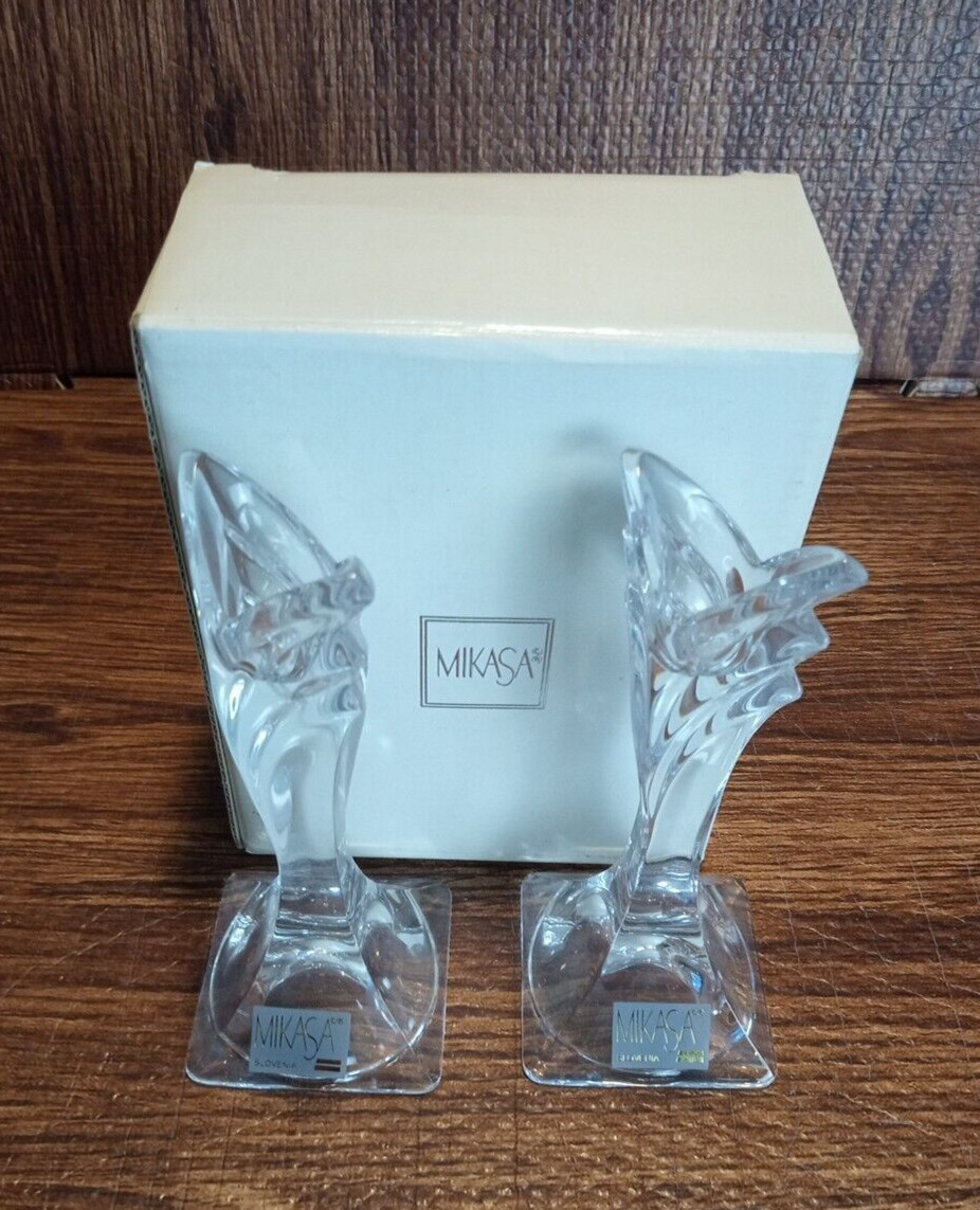 Mikasa DECO Taper Candleholder Pair Lead Crystal Tulip Style Vintage