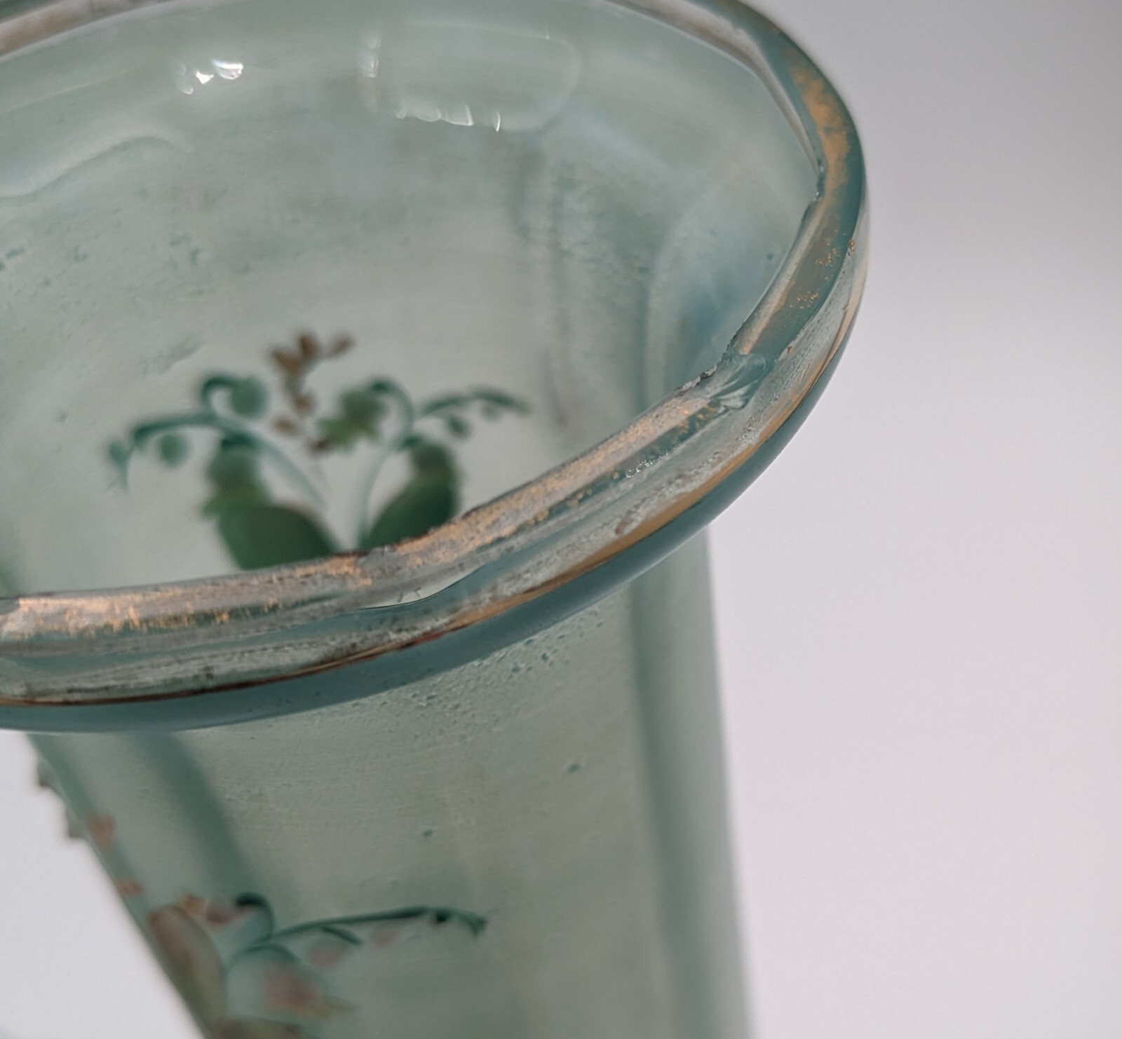 (2) Bohemia Satin Glass Enameled Hand Painted Lily of the Valley Vases 14″