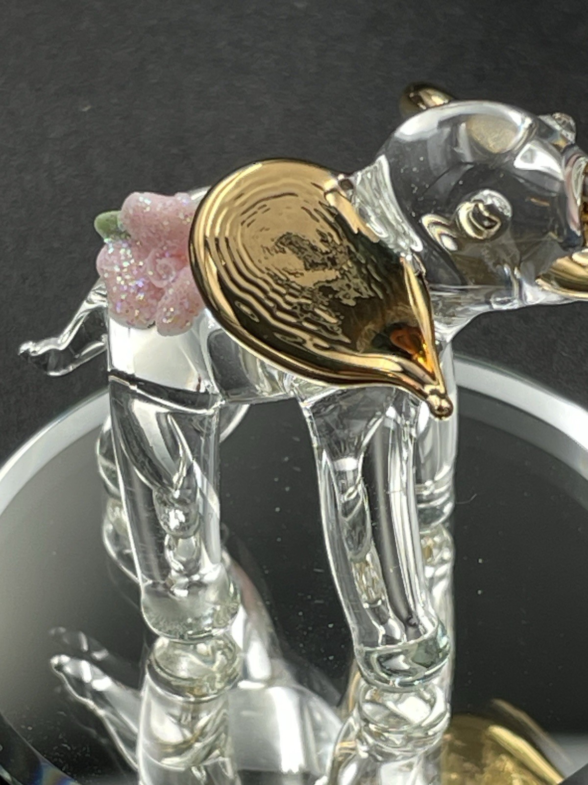 Glass Baron Elephant Trunk Up Pink Flower Miniature Figurine W/ Box
