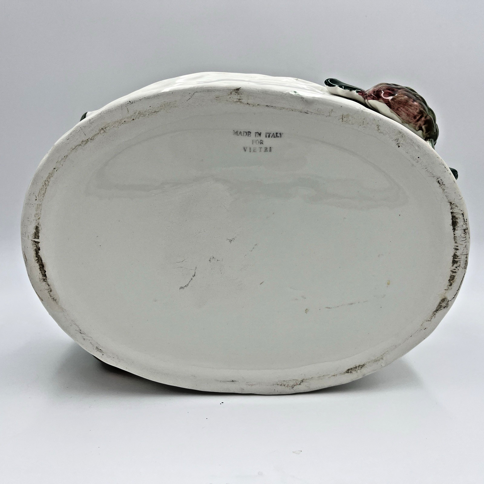 Hand Painted Italian Vietri White Woven Ceramic Oval Basket 12×8″ 3lb 10 oz