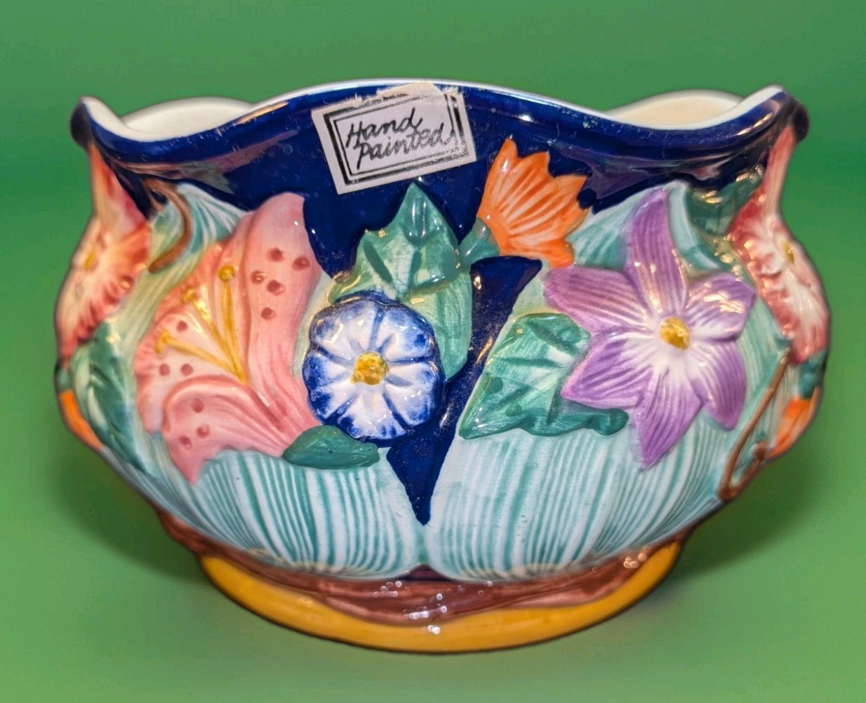 Fitz & Floyd 1994 Majolica Planter Bowl Both Original Paper Tags Colorful