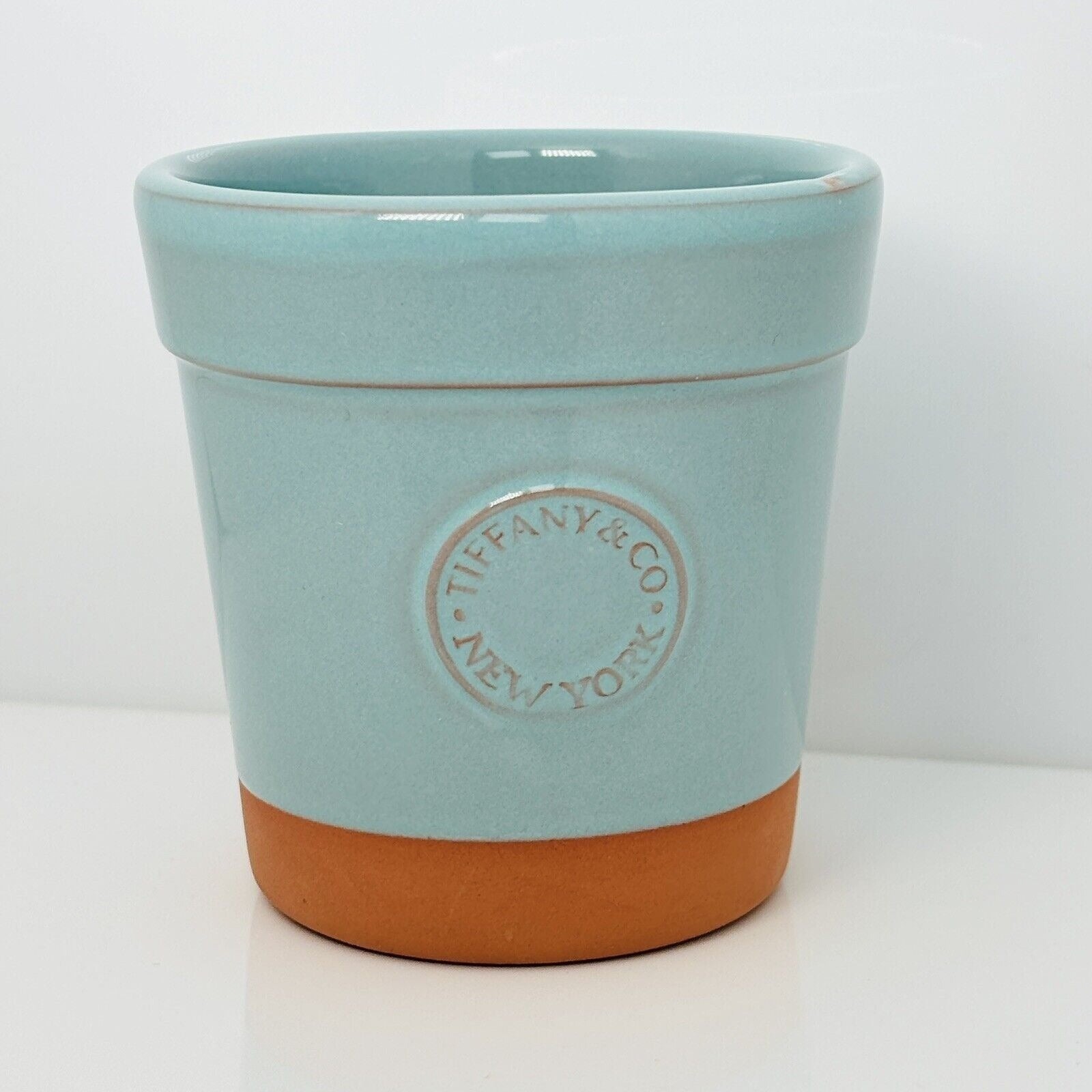 Tiffany & Co New York Terra-Cotta Terracotta Blue Glazed Flower Pot Planter