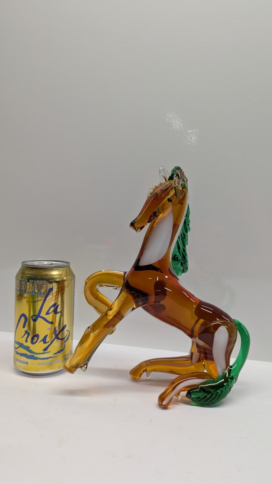 Vintage Murano Glass Art Handcrafted Standing Horse Figurine Amber White Green