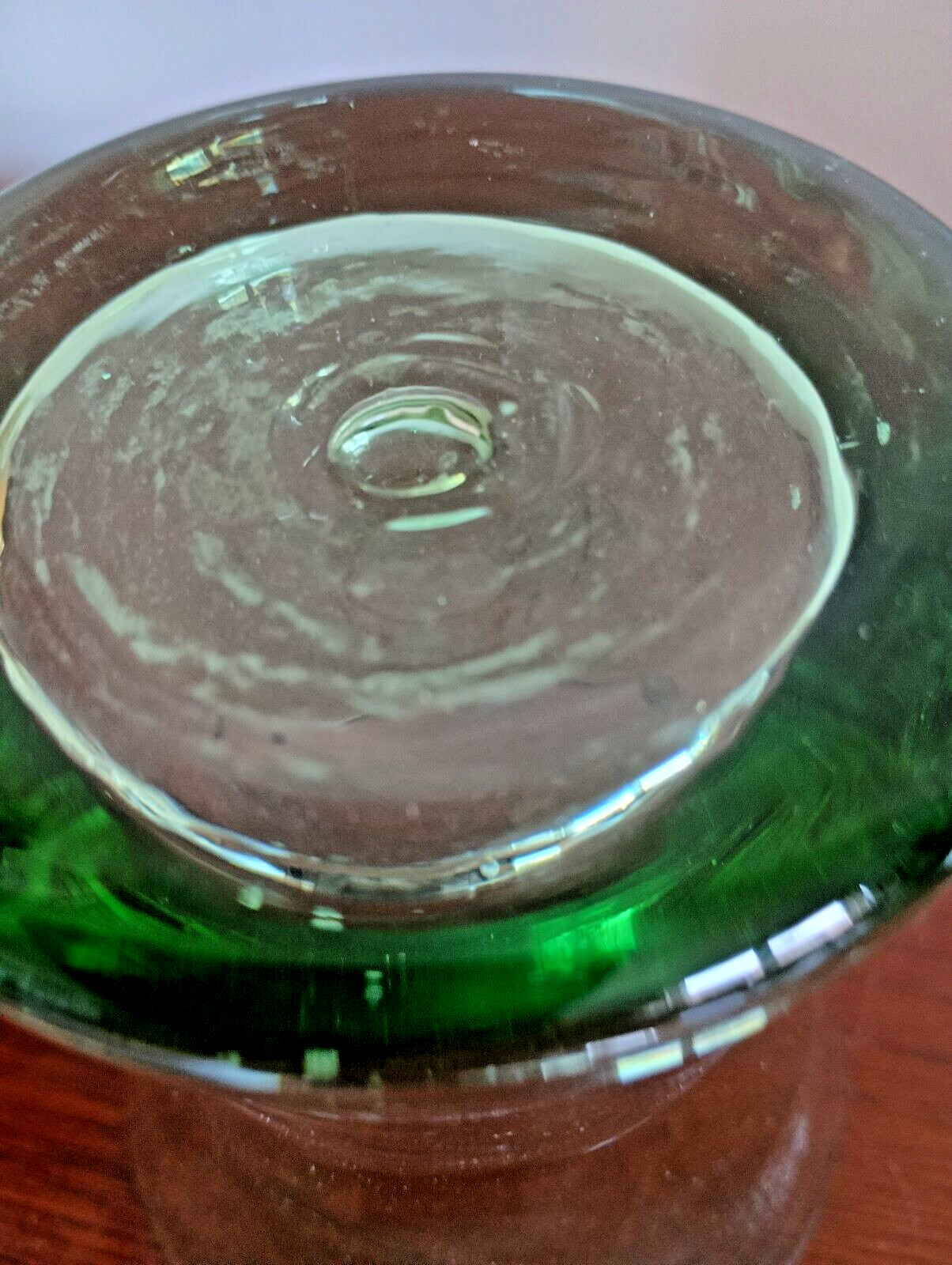 4.25″ Small Concaved Gathering Vase Hand Blown Squat Flared Rich Shade of Green