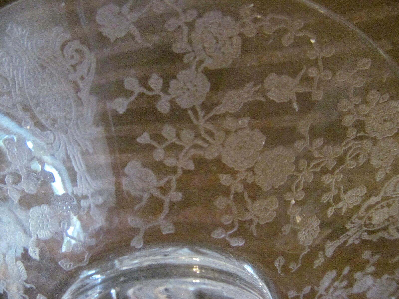 Pair~1940s ROSE POINT Cambridge Glass Candlesticks 7.5″ w/Prisms~Martha 497