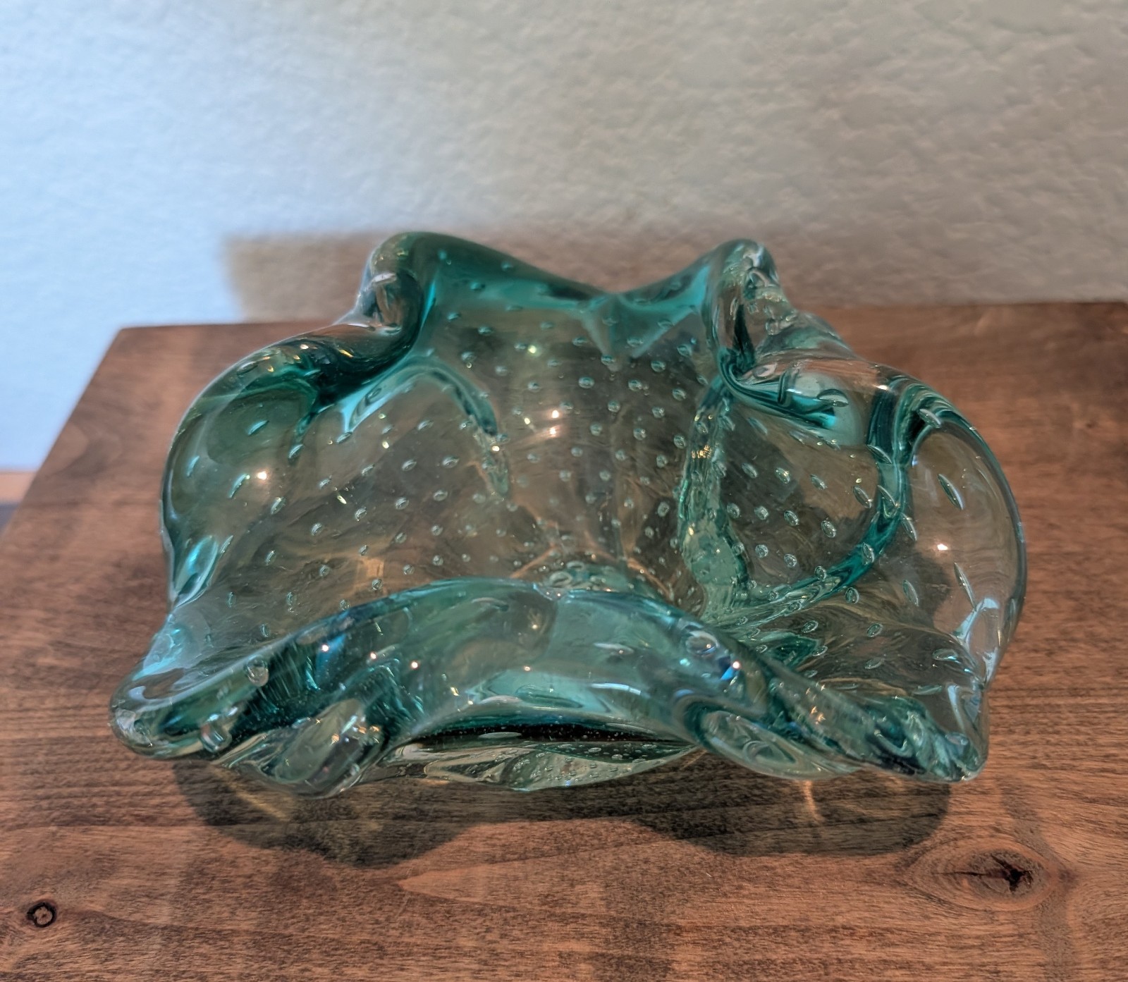 Blue Hand Blown Art Glass Decorative Candle Holder, Ash Tray