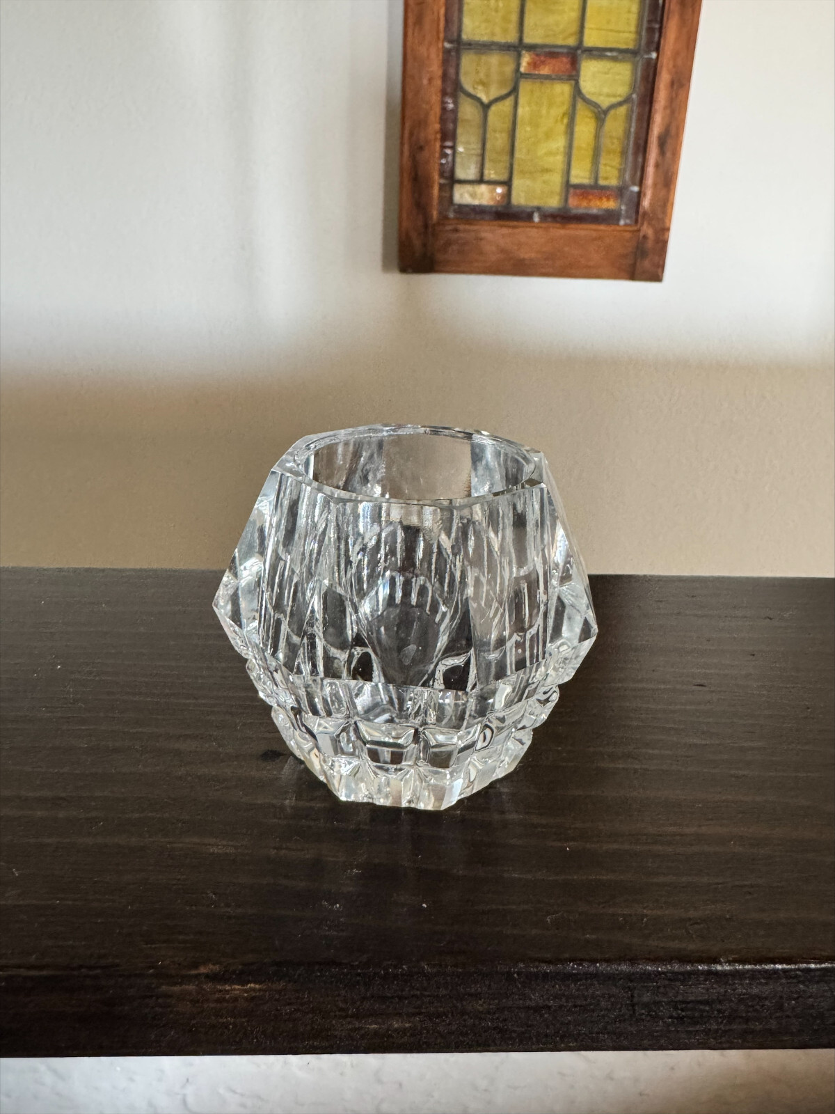 Vintage Faceted Crystal Candle Holder Octagon Cut Tealight Votive Holder 2.5#