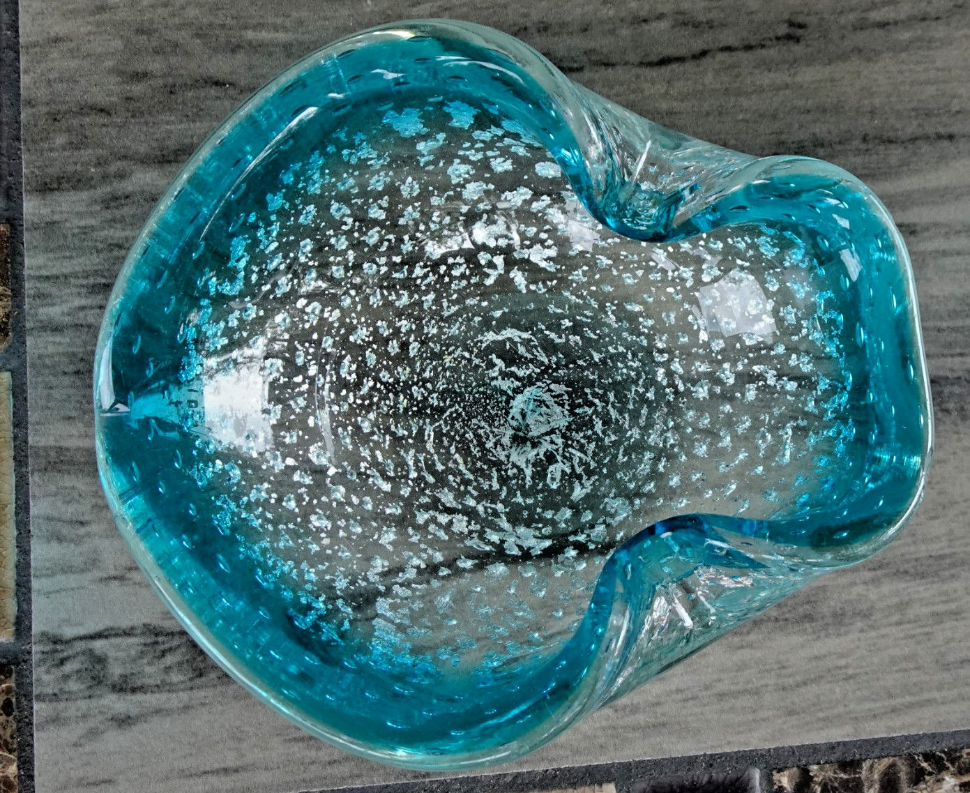 MCM Alfredo Barbini Murano Art Glass A Bolle Bubble Silver Leaf Ashtray Bowl