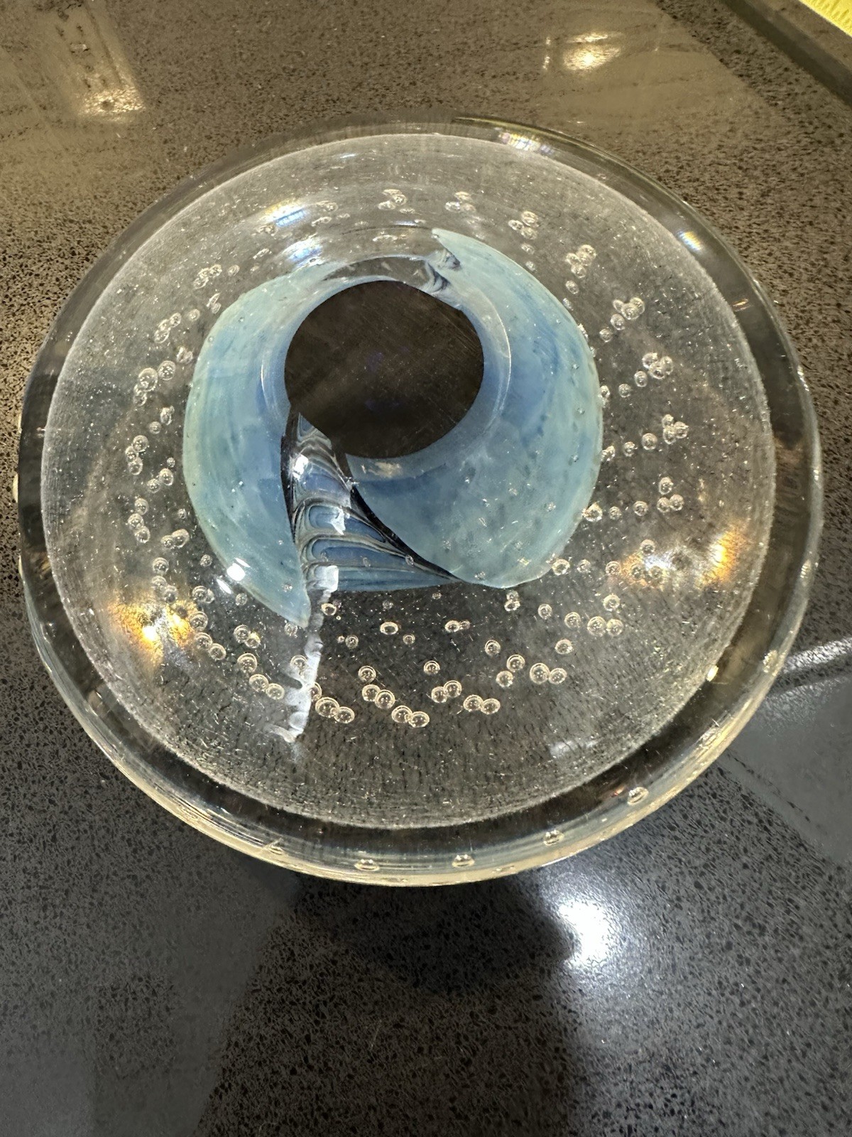 Eickholt Art Glass Jellyfish Paperweight Blue White Decorative Approx 4 in Dia