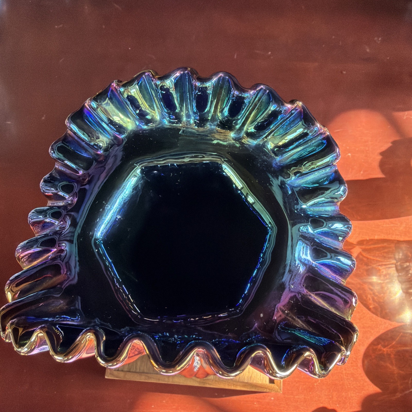 Incredible Vintage Amethyst Black Carnival Fenton Mitered Oval Vase Signed