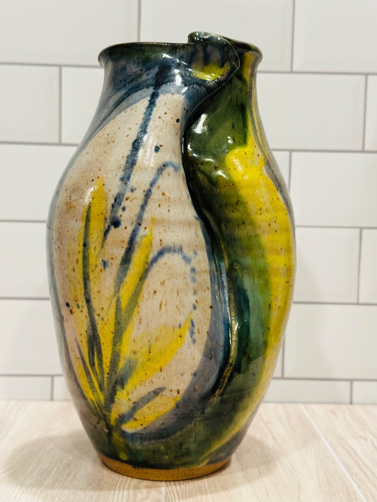 Signed Studio Art Pottery Pinched Dimpled Vase