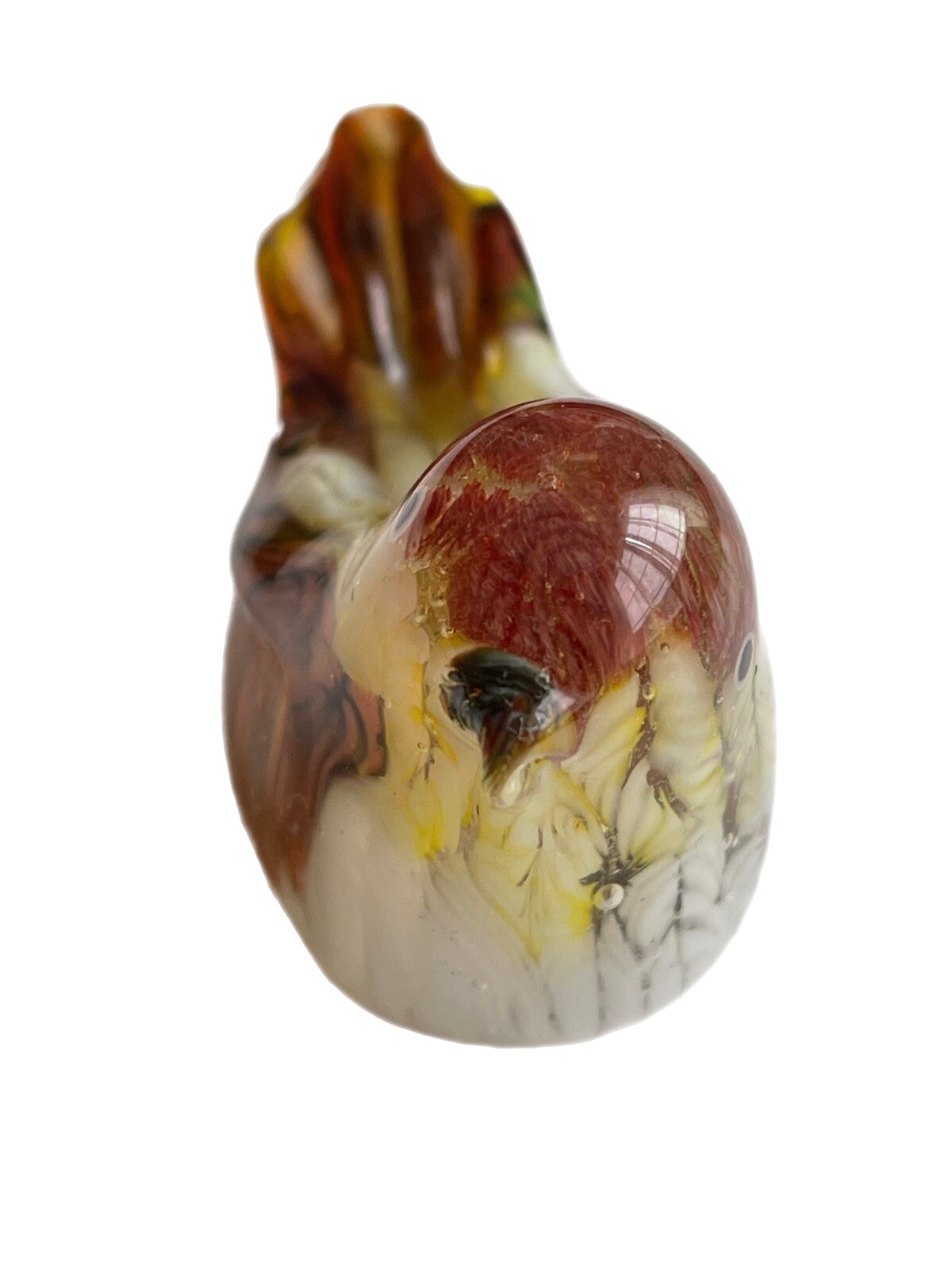 Murano Style Art Glass Robin Bird Figurine Paperweight Brown White Yellow