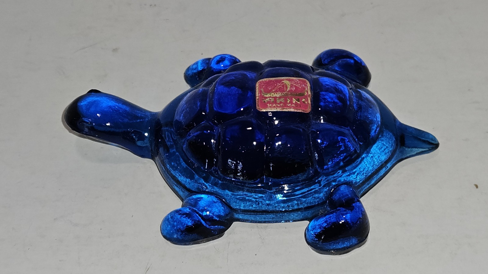 Viking Art Glass Bluenique Blue Turtle Tortoise Paperweight