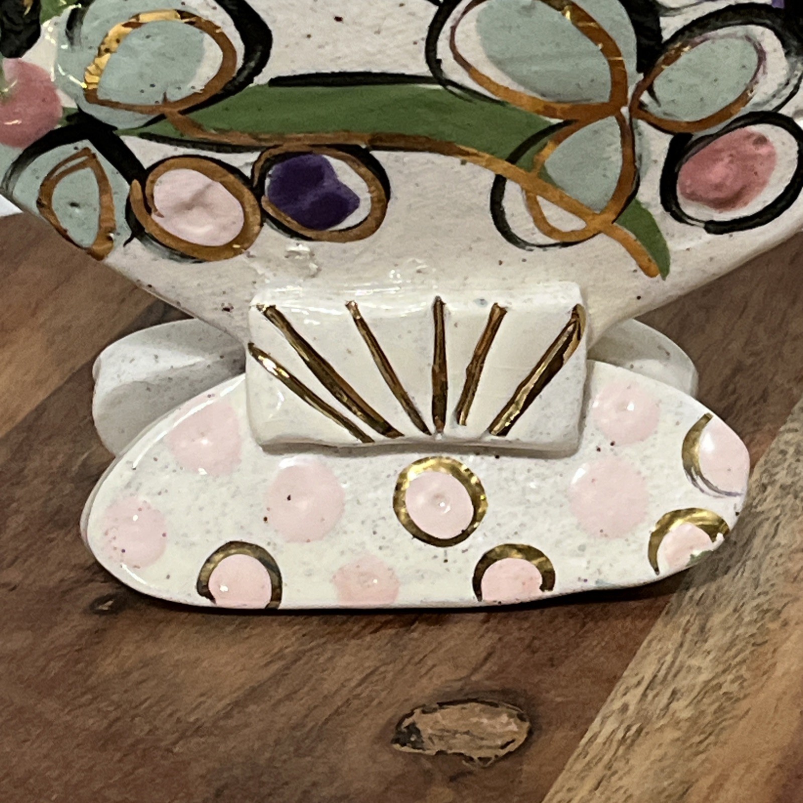 Freestanding L. Boman Pottery Pocket Vase Pot Hand Painted Gold Accent Colorful
