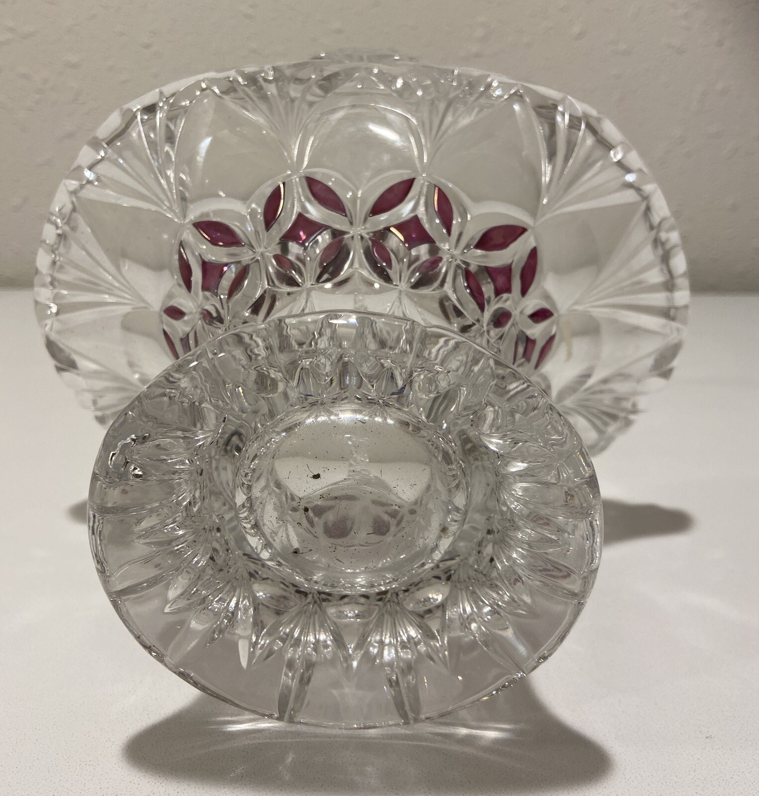 Lead Crystal Basket with Amethyst Accents 10 1/2” Tall Vintage