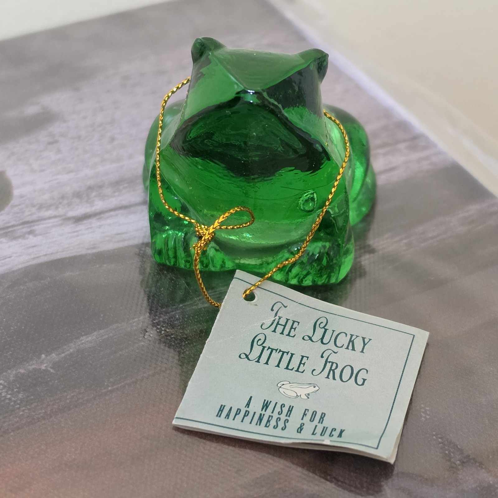 GANZ Art Glass Frog Figurine Paperweight Trinket 2.5” Green Frog Toad Story Card