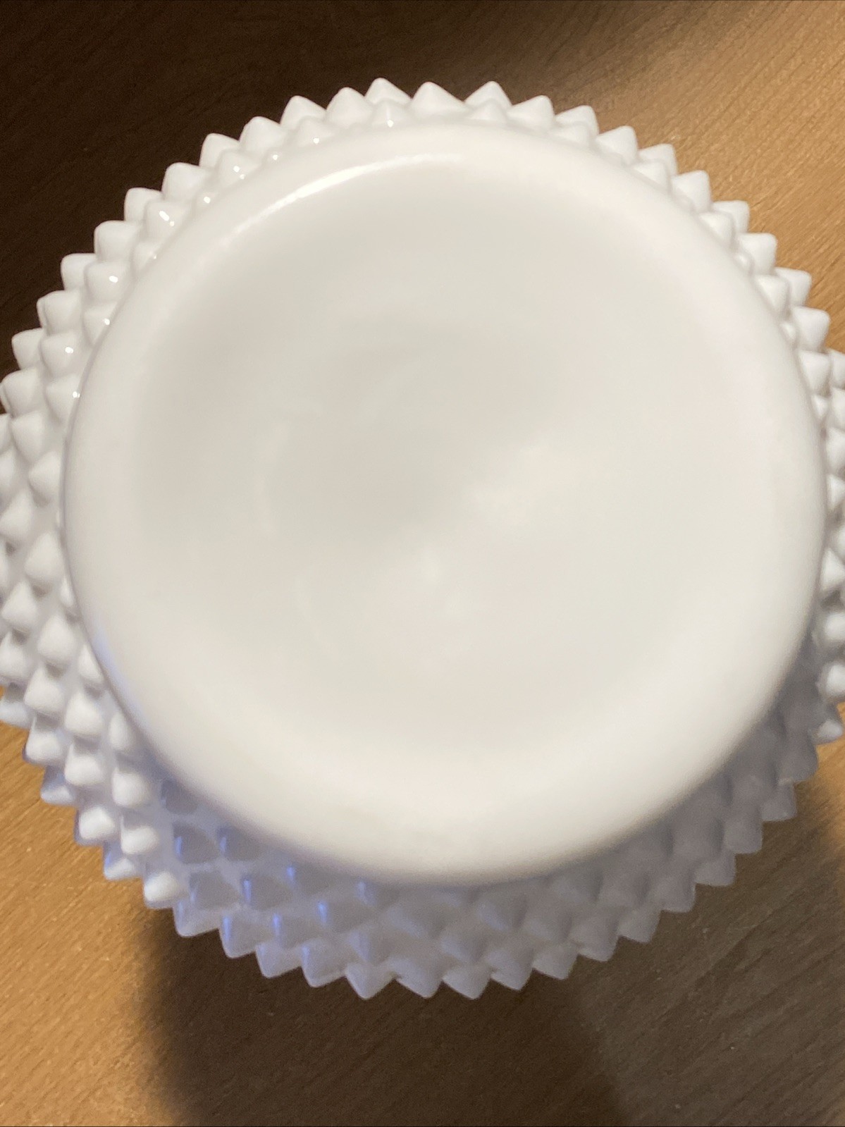 Vtg MCM Fenton Milk Glass Hobnail Vase w Ruffled/Crimped Edge – 10.5″ – EPOC