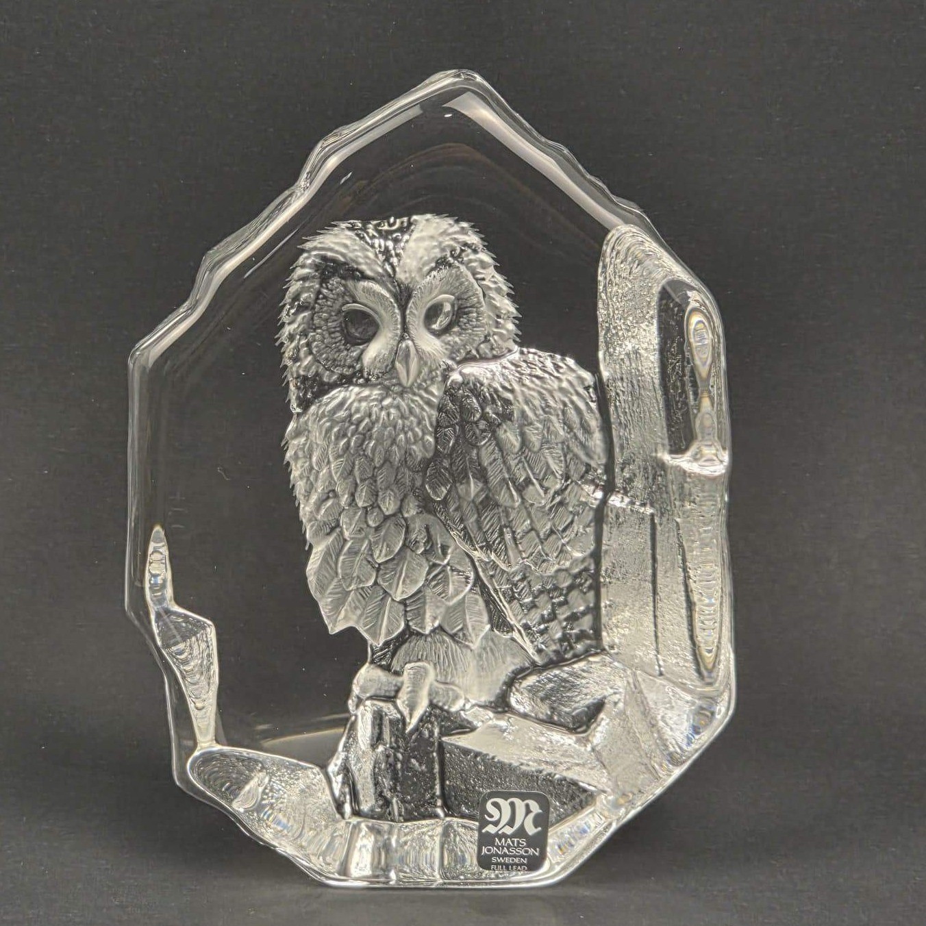 Mats Jonasson 3602 Owl Crystal Sculpture Signed Sweden Wildlife w/ Box
