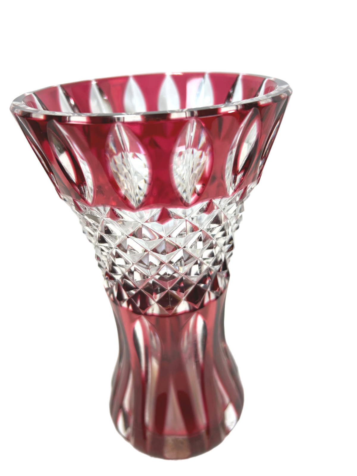 Vintage Val Saint Lambert Cranberry Red Cut to Clear Crystal Teniers Vase 8″