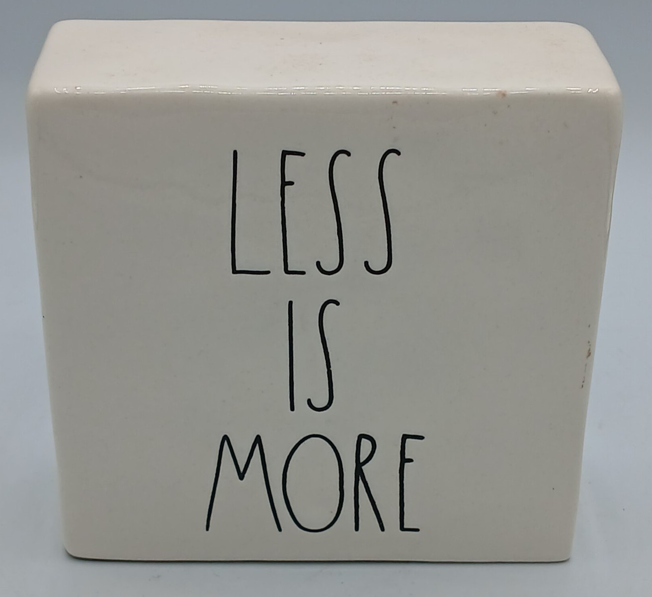 Rae Dunn LESS IS MORE/MORE OR LESS Paperweight Decorative Block 4″