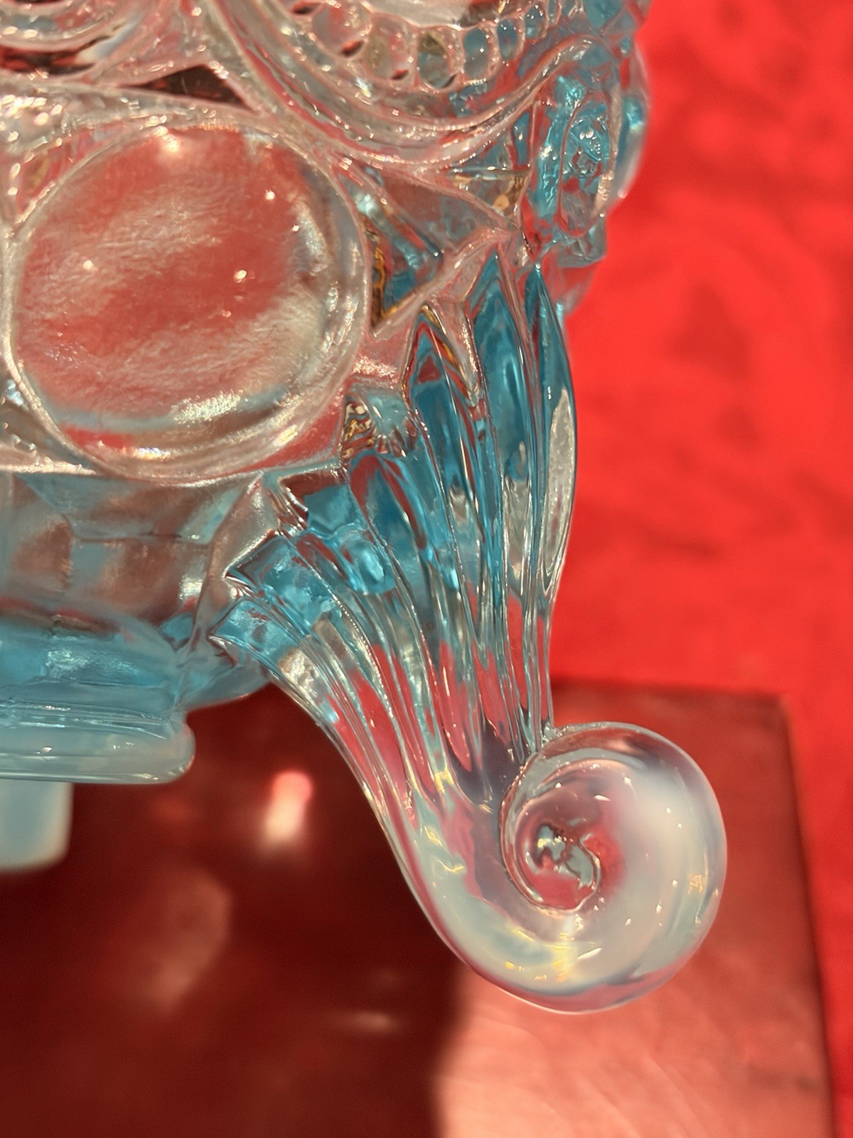 Vintage Mosser Blue Opalescent Eyewinker Spooner Glass Vase Ex Con Signed 6”
