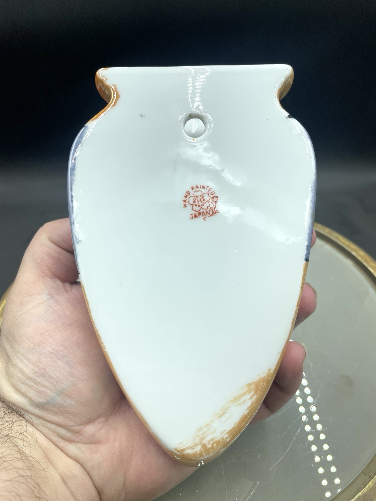 Vintage Japan Bird In Flight And Floral Lusterware Ceramic Wall Pocket 6” VG