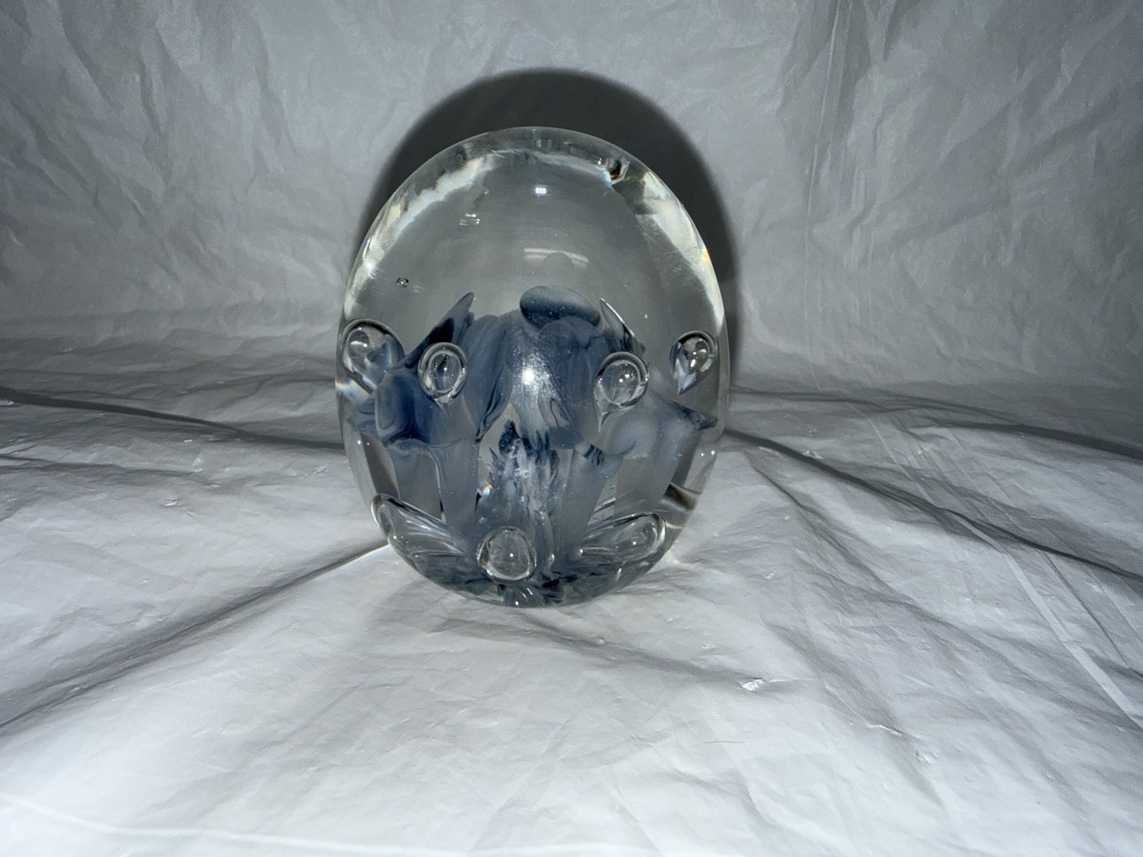 Vintage Art Glass Joe St Clair Paperweight Cobalt With Flowers
