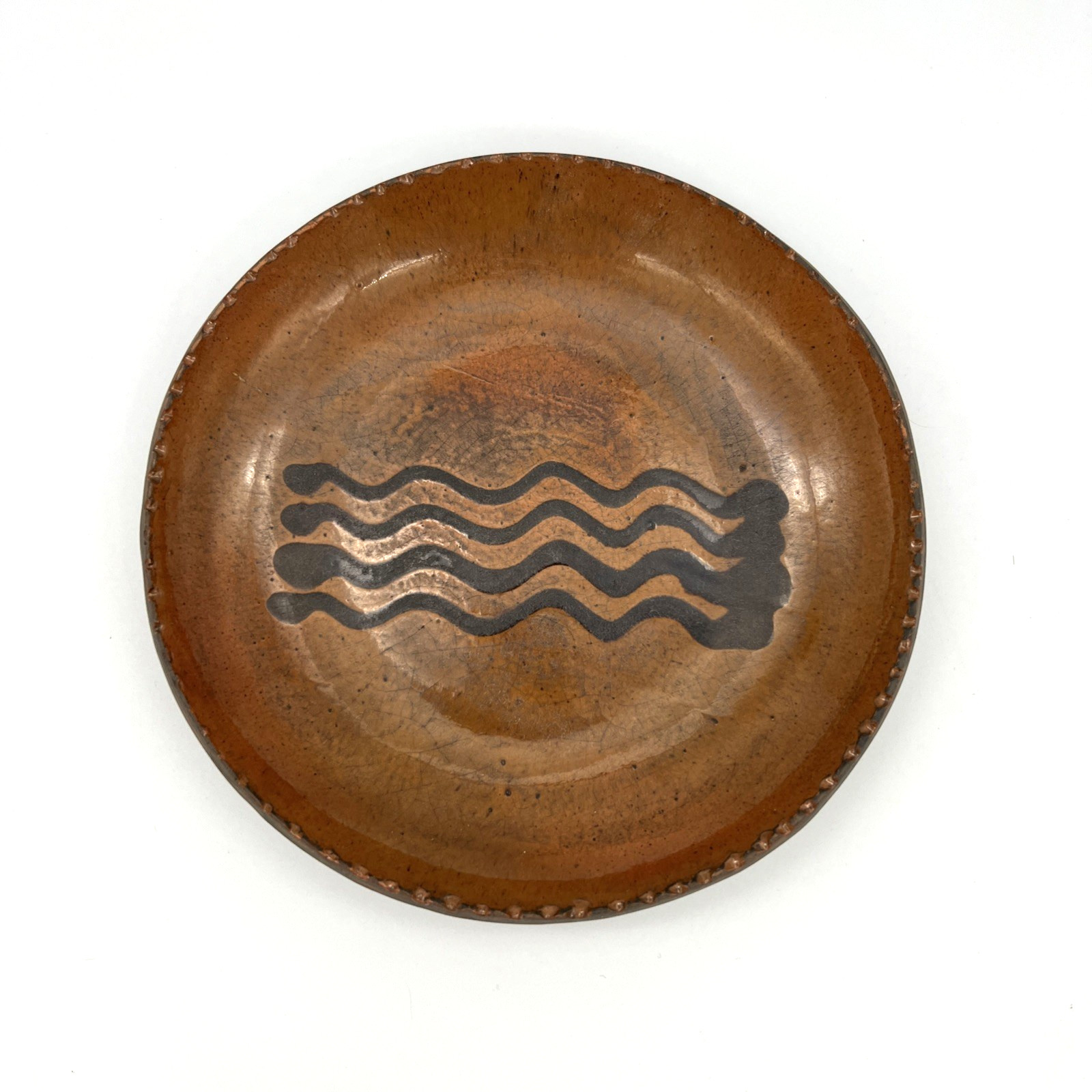 Turtle Creek Potters OH Redware Folk Art Pottery Chris Woods 8″ Plate Dish 2002