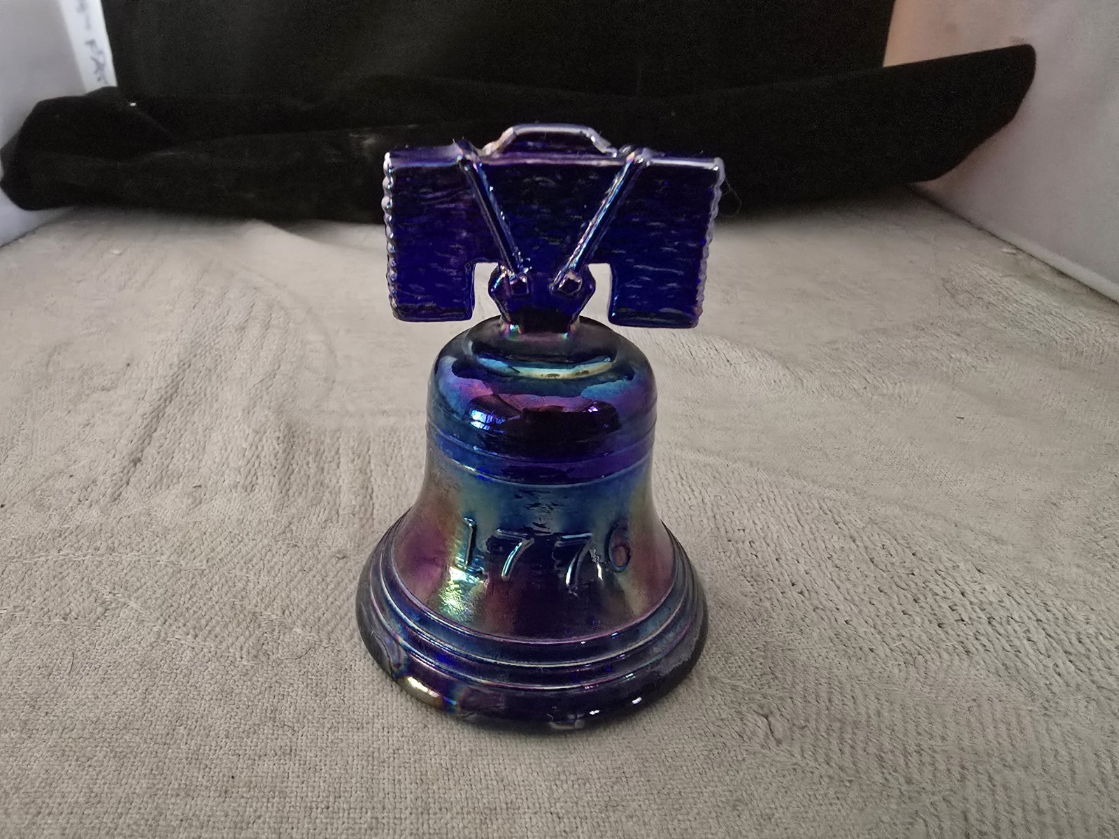 Joe St Clair Iridescent Cobalt Blue Carnival Glass 1976-1776 Liberty Bell