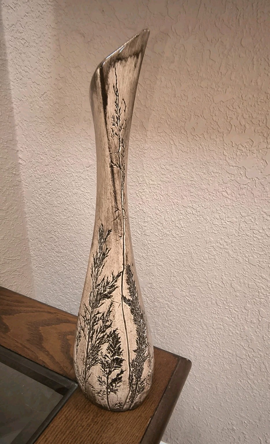 MCM Fred Devlin Art Pottery Vase Impressed Leaves Flowers Nature Colorado 12″