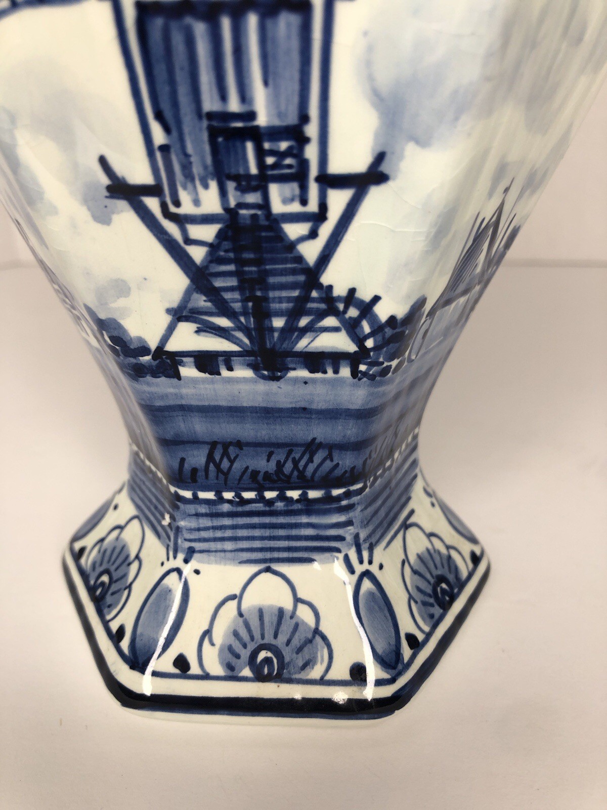 VTG Royal Delft Porcelain Vase Windmill Hand Painted Holland 9” H-1960