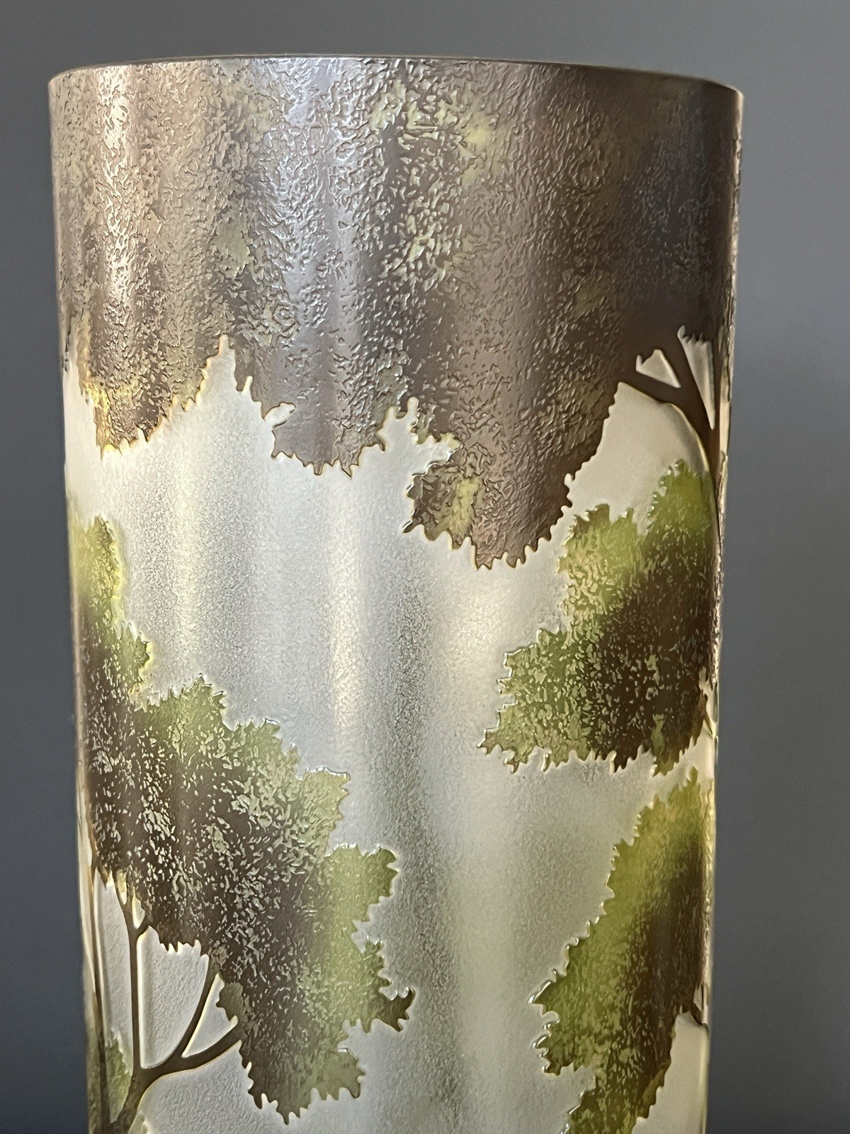 Vintage Mid-20th C Cameo Glass Vase Forest Landscape Gallé Style Large 15”