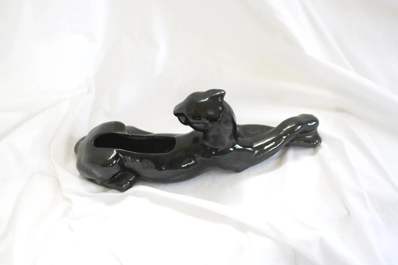 Vtg Gonder Pottery Reclining 237 Black Panther Glossy Sleek Hollywood Regency
