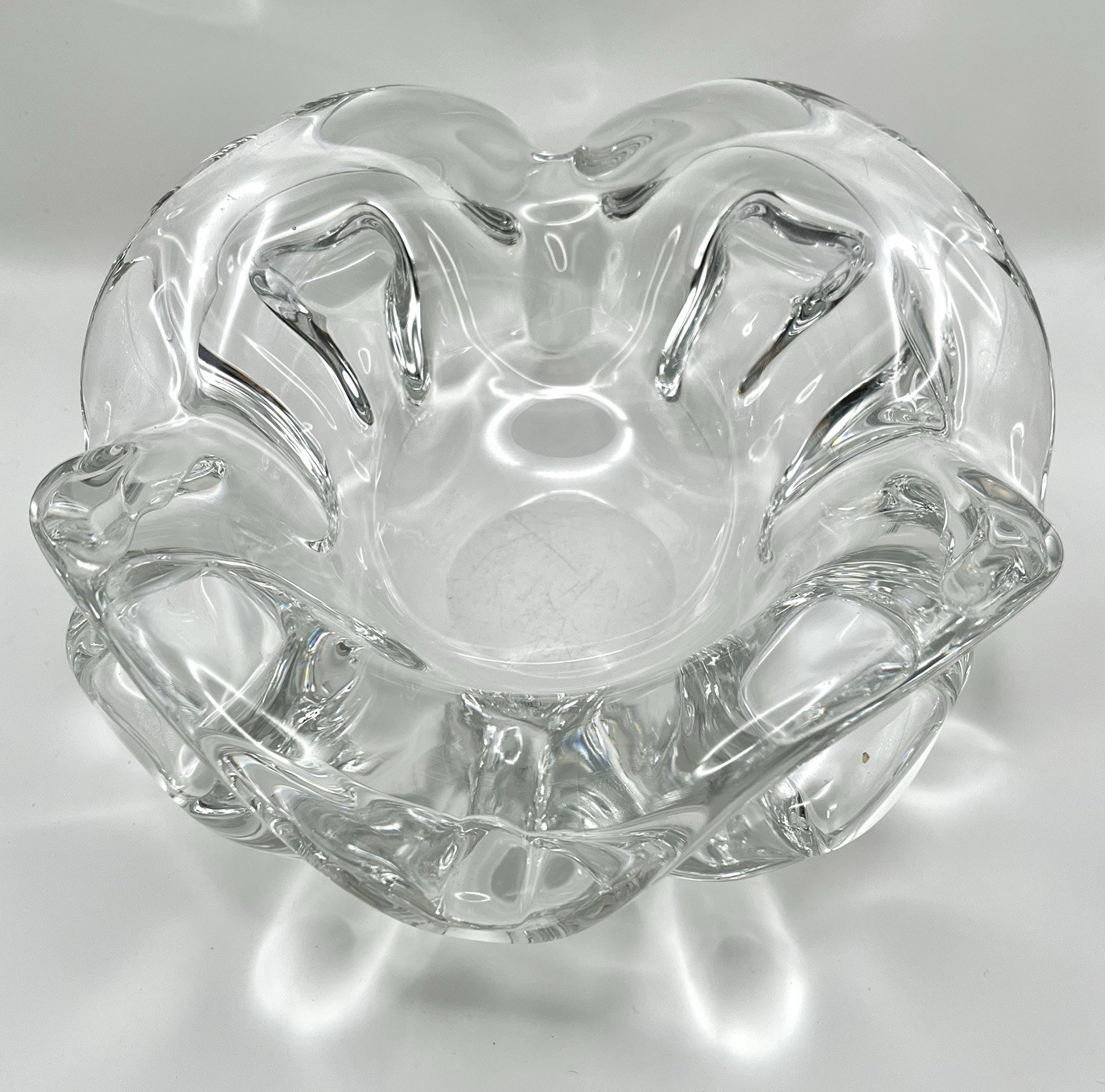 Vintage Mid Century Modern Art Glass Bowl / Ashtray – Heavy Sculptural Crystal
