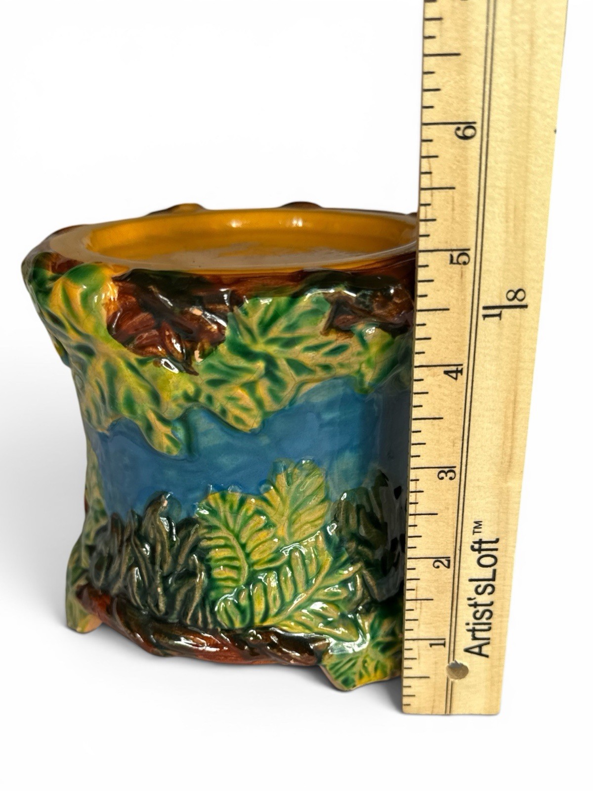 Vintage Majolica Rabbit Jardiniere Pedestal Base Planter Stand Woodland 5.0”
