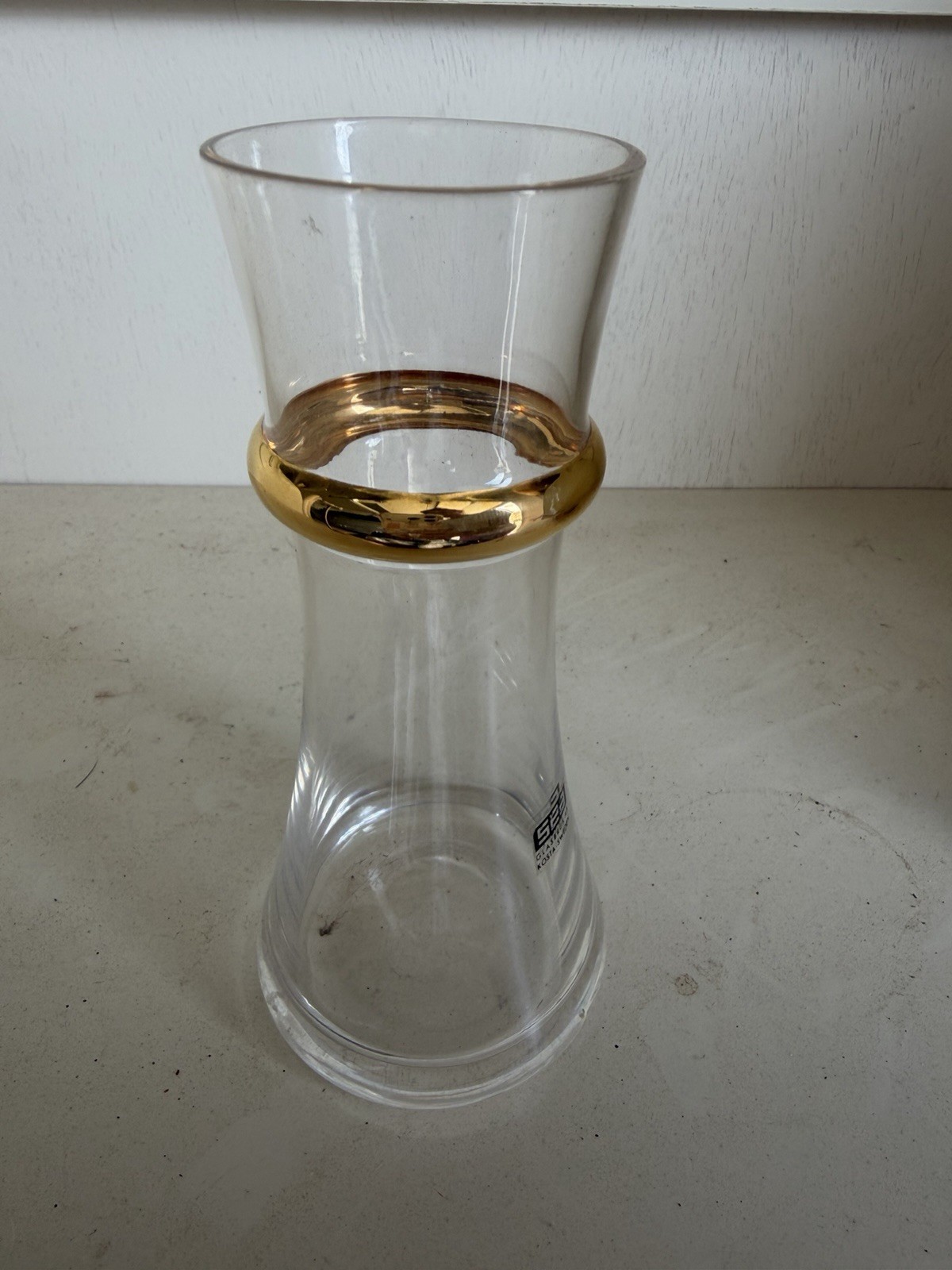 SEA Glasbruk AB Clear Glass Vase with Gold Band, Clear/Gold, Sweden