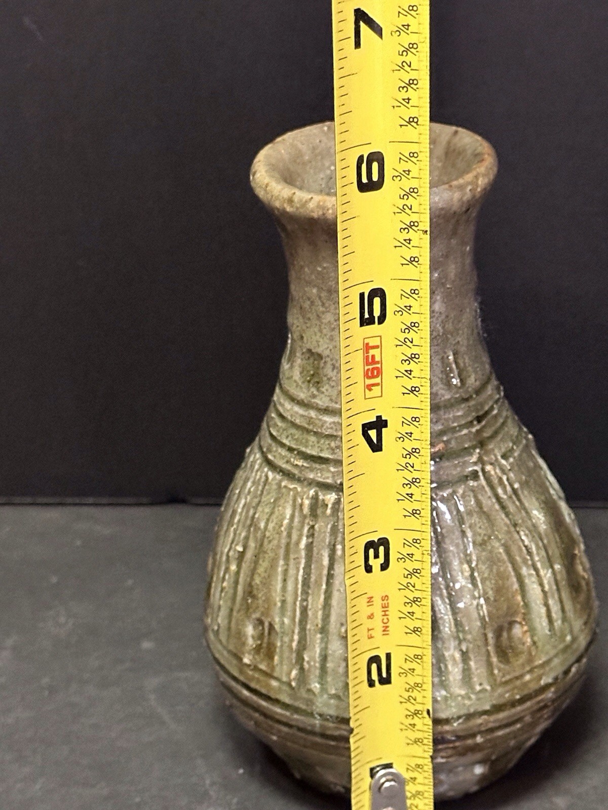 Vintage Mid Century Glazed Stoneware Bud Vase Hand Made Brown Striped Small