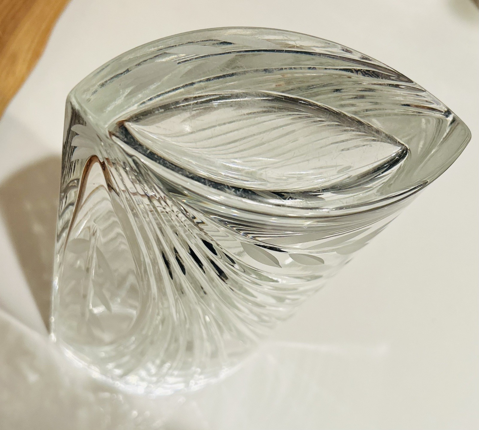 Mint Hand Cut Floral Crystal Glass Vase, Hungarian, by Crystal Clear Industries