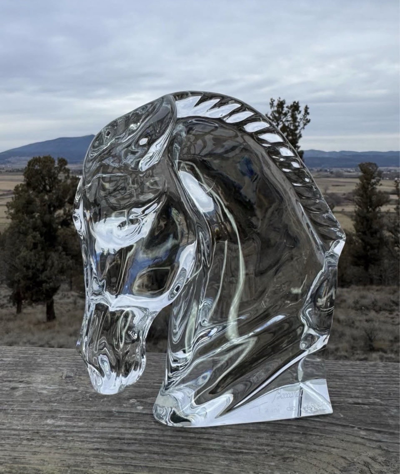 Baccarat Crystal Horse Head Sculpture Signed Tauni de Lesseps 6.5” France