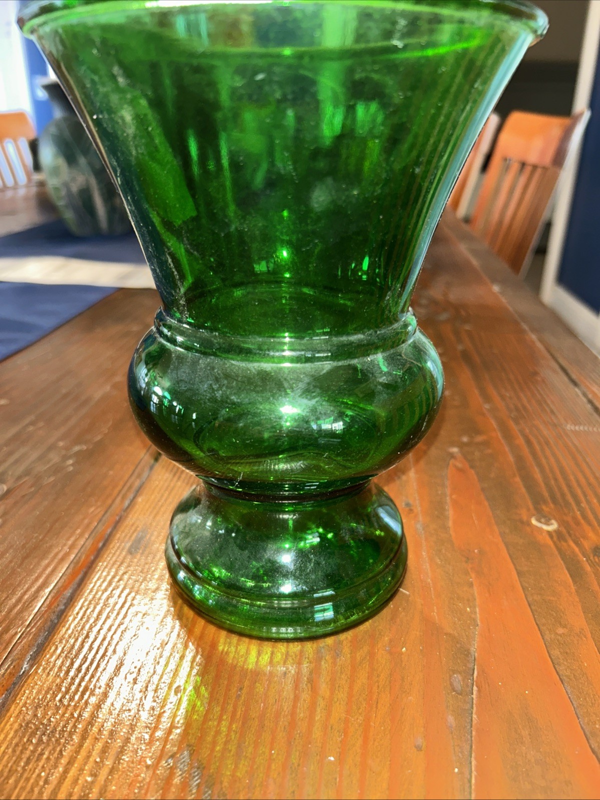 Vintage NAPCO Large Forest Green Flared Glass Vase 8”Tall