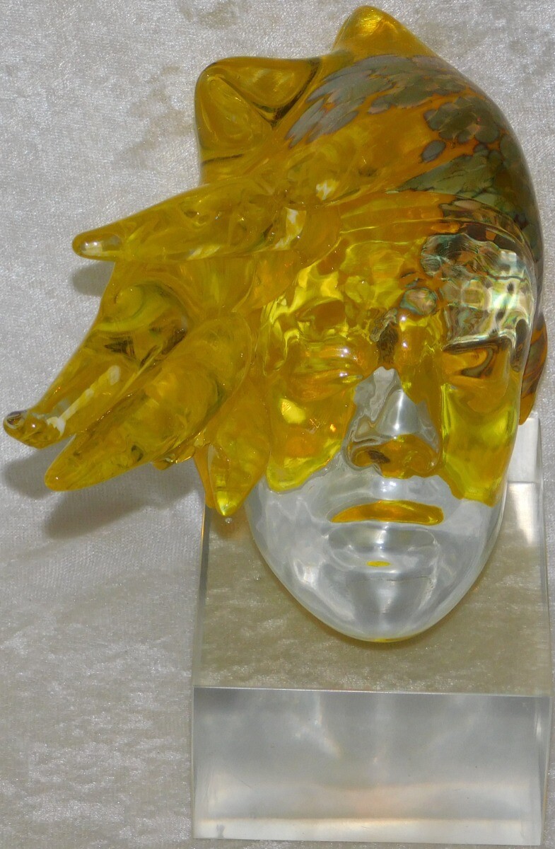 Modern Art Glass Sculpture Blown Blonde Hair Bust Henryk Rysz Poland Papeweight